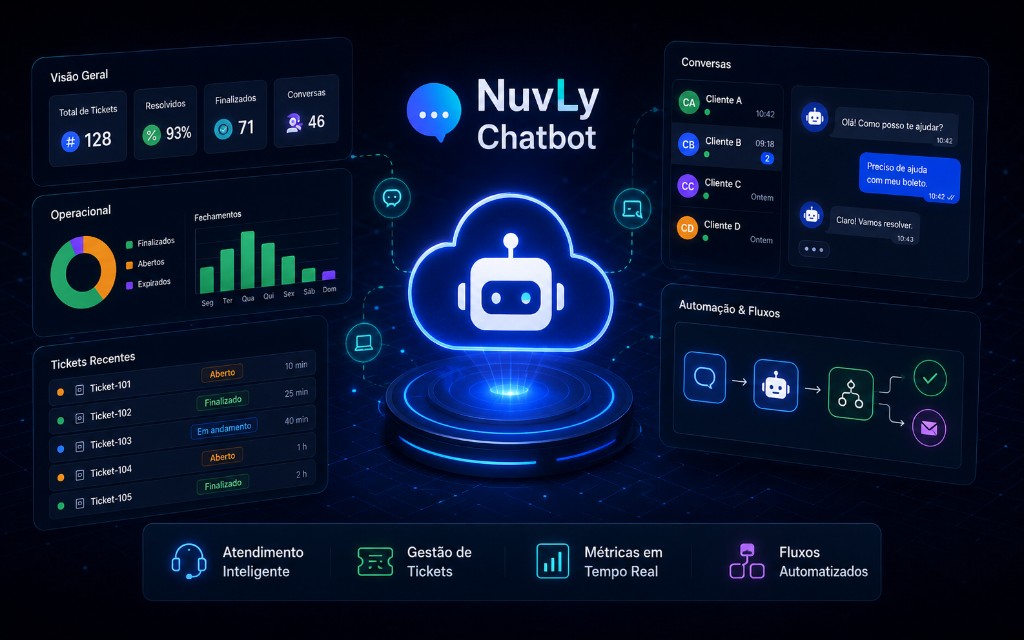 NuvLy Chatbot — atendimento via WhatsApp com tickets, conversas e automação